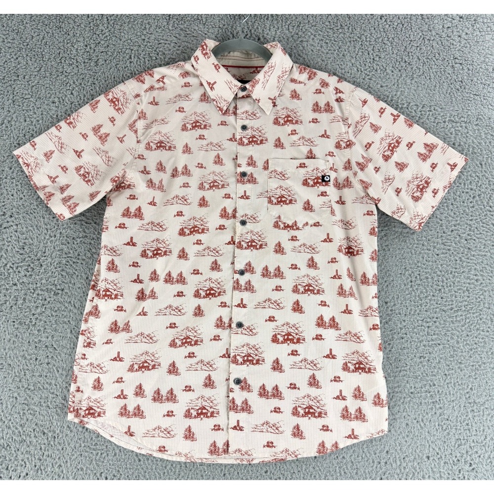 Marmot Button Down Shirt Men Medium Cream Red Mountain Cabin Print N42170 Cotton